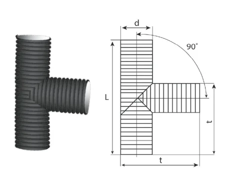 Тройник 90° гофрированный канализационный 190/160 пэ SN8/SN6